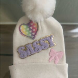 Sassy White and Purple Kids Beanie